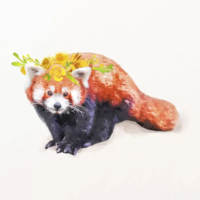 Red panda wearing wreath