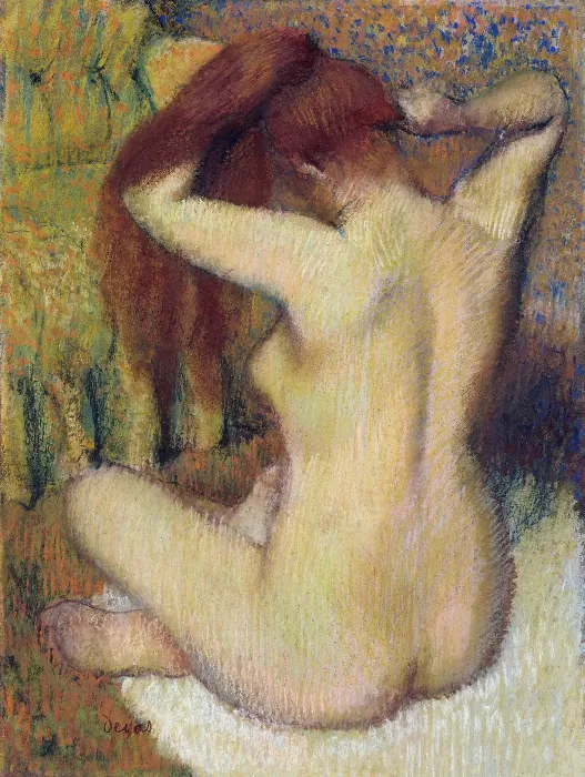 Nude lady Woman Combing Her Hair