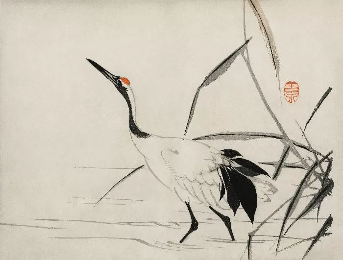 The ukiyo-e illustration of a Japanese crane