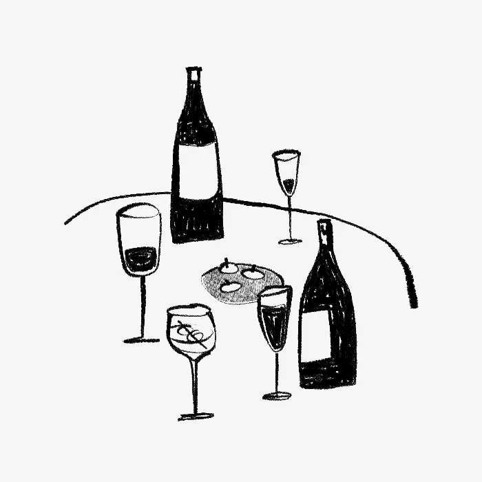 Wine champagne glasses drinks doodle