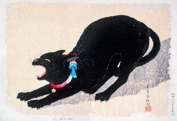 Black Cat Hissing 20th century print in high resolution by Hiroaki Takahashi