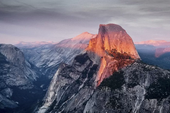 Half Dome at sunset as seen from Glacier Point in Yosemite National Park