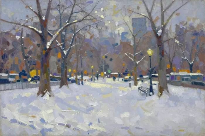 Lamplit Snowfall