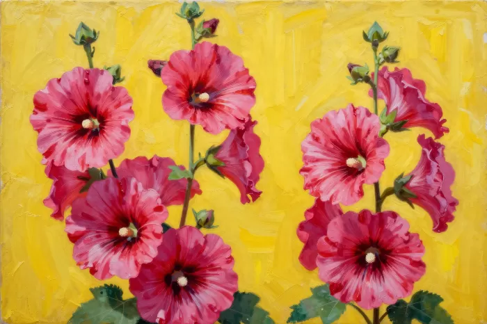 Magenta Hollyhocks