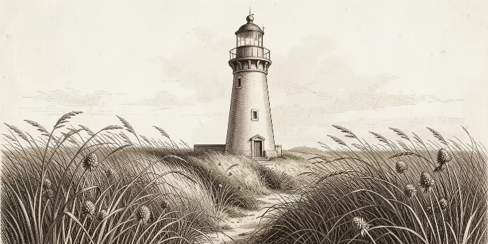 Lighthouse Among Coastal Grasses