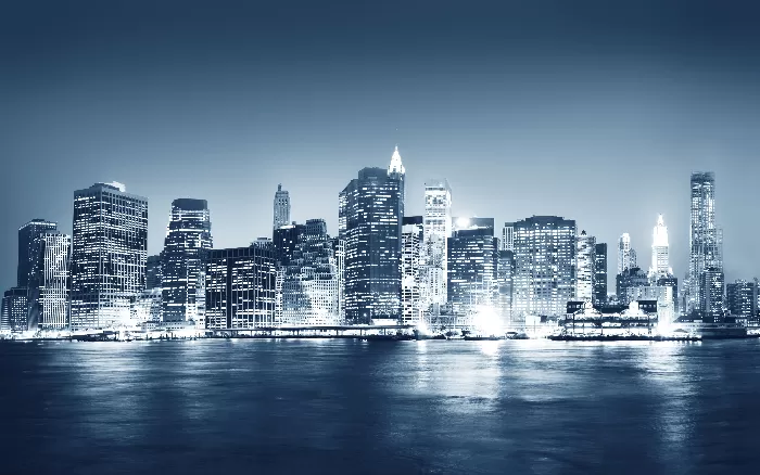 A view of New York city at night time
