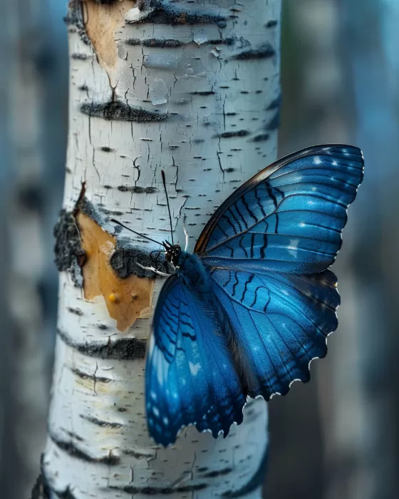 Blue Butterfly on Birch Wall Art 3