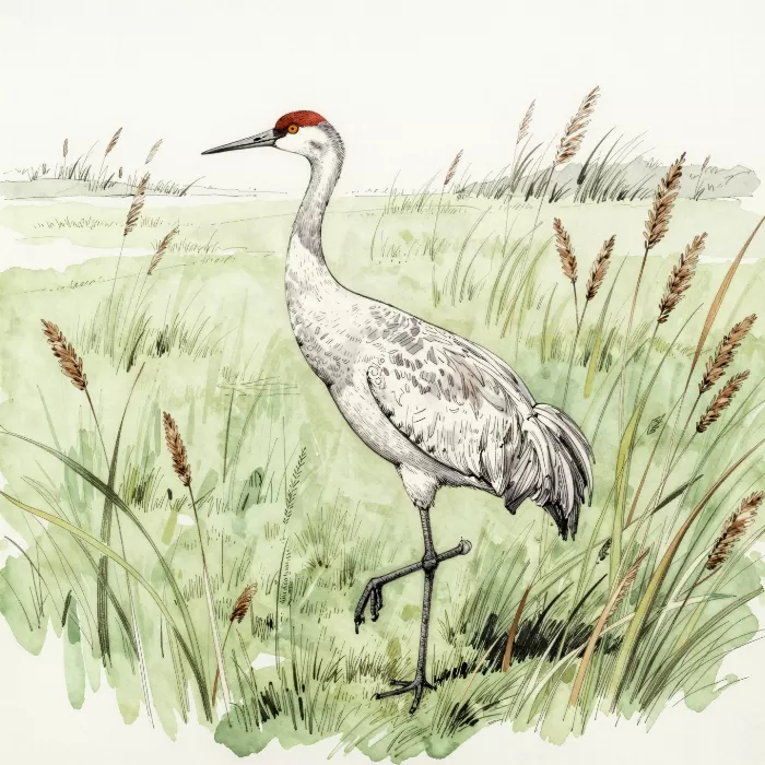 Crane In Reeds