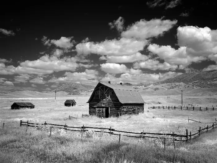 Infrared view of barn in rural Montana