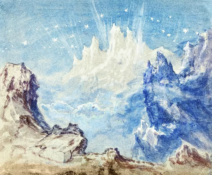 Fantastic mountainous landscape with a starry sky by Robert Caney
