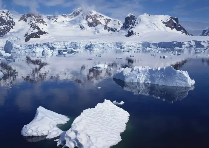 Glacial Lake Full Of Floating Icebergs
