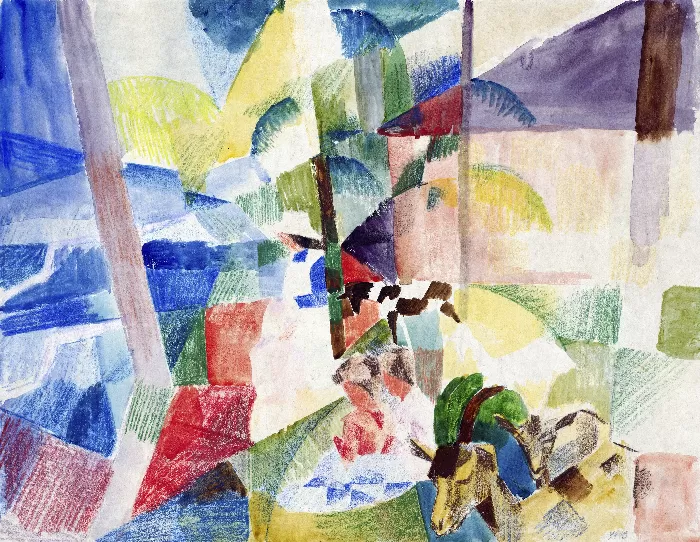 August Mackes Landscape with children and goats
